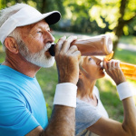 old couple drinking water